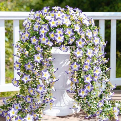 Artificial Hanging Flowers for Outdoors, 6 PCS Silk Morning Glory Artificial Flowers with Eucalyptus Leaves, UV Resistant Fake Flower Realistic Faux Plants for Home Patio Porch Garden, Purple+Fuchsia in Saudi Arabia