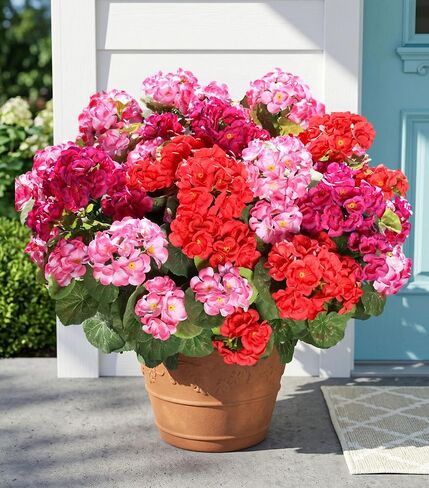 Fake Geraniums Artificial Flowers for Outdoors Outside, 6 Bundles White Silk Geraniums Fake Flowers Plants Realistic UV Resistant Faux Flowers for Outdoor Planters Garden Balcony Yard Porch Indoor in Saudi Arabia