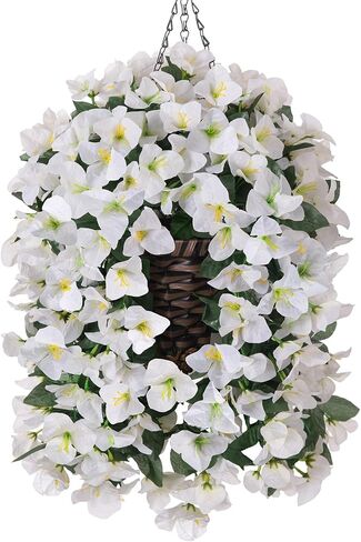 Bougainvillea Artificial Hanging Fake Flowers with Basket for Outdoors Decoration, Faux Silk Flowers UV Resistant Fake Plants Long Vines Realistic for Outside Front Door Porch Patio, Fuchsia Hotpink in Saudi Arabia