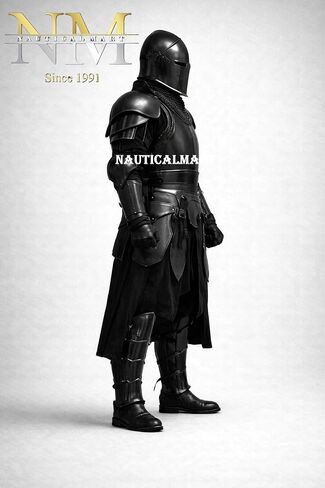 بدلة NauticalMart Black Barbuta Knight Armor - مقاس 18 من الصلب يمكن ارتداؤها في العصور الوسطى لإعادة تمثيل الهالوين بدلة سوداء لكامل الجسم Barbuta Armor Warrior إعادة تمثيل ودرع العرض in Kuwait