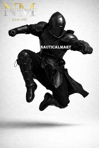 بدلة NauticalMart Black Barbuta Knight Armor - مقاس 18 من الصلب يمكن ارتداؤها في العصور الوسطى لإعادة تمثيل الهالوين بدلة سوداء لكامل الجسم Barbuta Armor Warrior إعادة تمثيل ودرع العرض in Kuwait