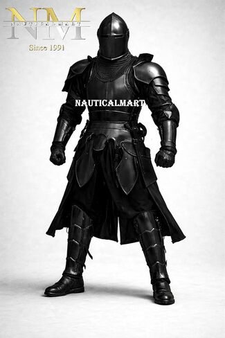 بدلة NauticalMart Black Barbuta Knight Armor - مقاس 18 من الصلب يمكن ارتداؤها في العصور الوسطى لإعادة تمثيل الهالوين بدلة سوداء لكامل الجسم Barbuta Armor Warrior إعادة تمثيل ودرع العرض in Kuwait