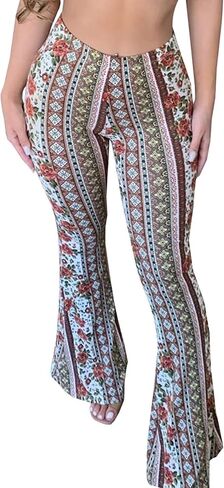 LONGBIDA Women's Flare Yoga Leggings High Waisted Boho Palazzo Wide Leg Pants Bell Bottoms in Kuwait