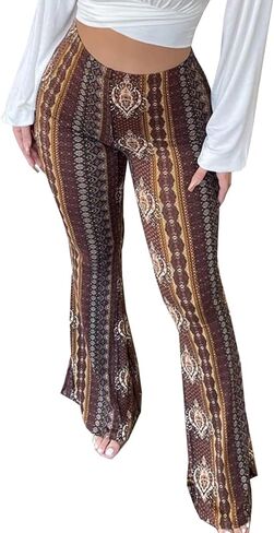 LONGBIDA Women's Flare Yoga Leggings High Waisted Boho Palazzo Wide Leg Pants Bell Bottoms in Kuwait