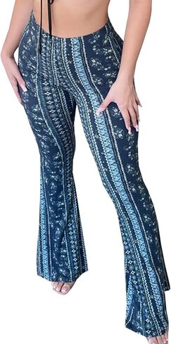 LONGBIDA Women's Flare Yoga Leggings High Waisted Boho Palazzo Wide Leg Pants Bell Bottoms in Kuwait