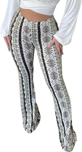 LONGBIDA Women's Flare Yoga Leggings High Waisted Boho Palazzo Wide Leg Pants Bell Bottoms in Kuwait