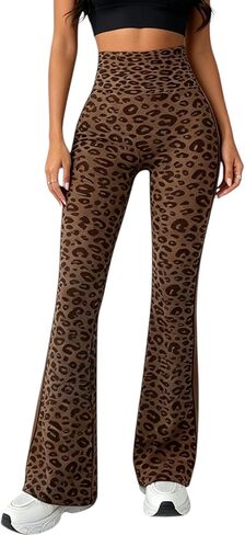 Womens Leopard Print Flare Yoga Pants High Waisted Bootcut Leggings Tummy Control Workout Gym Flared Pants in Saudi Arabia
