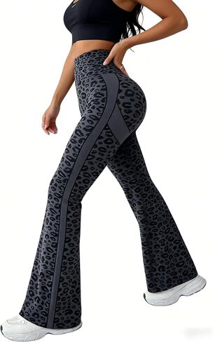 Womens Leopard Print Flare Yoga Pants High Waisted Bootcut Leggings Tummy Control Workout Gym Flared Pants in Saudi Arabia