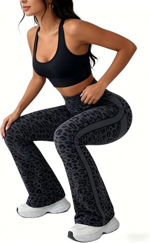 Womens Leopard Print Flare Yoga Pants High Waisted Bootcut Leggings Tummy Control Workout Gym Flared Pants in Saudi Arabia