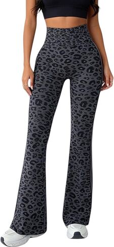 Womens Leopard Print Flare Yoga Pants High Waisted Bootcut Leggings Tummy Control Workout Gym Flared Pants in Saudi Arabia