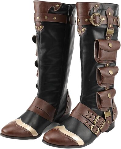 Medieval Pirate Boots Men Women Renaissance High Boots Steampunk Costume Leather Cosplay Footwear for Halloween in Saudi Arabia