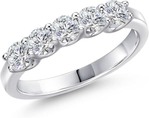 Gem Stone King 5-Stone Lab Grown Diamond Wedding-Bands Ring For Women | 925 Sterling Silver | 0.85 Cttw | Round 3.5MM | Gemstone April Birthstone | DEF Color | VVS-VS Clarity in Kuwait