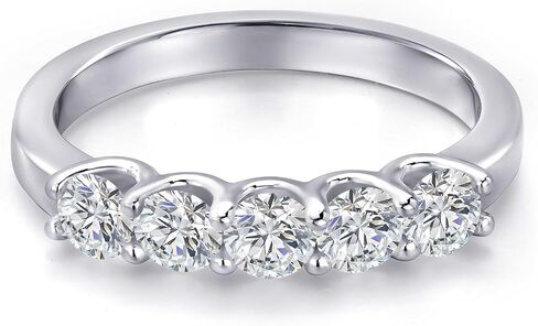 Gem Stone King 5-Stone Lab Grown Diamond Wedding-Bands Ring For Women | 925 Sterling Silver | 0.85 Cttw | Round 3.5MM | Gemstone April Birthstone | DEF Color | VVS-VS Clarity in Kuwait