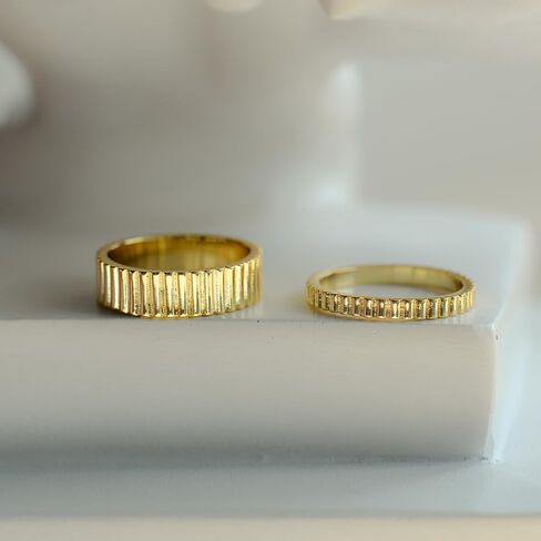 espere Ridged Wide Gold Band | Ribbed Stacking Wedding Ring | 3mm Fluted Wedding Band in Kuwait