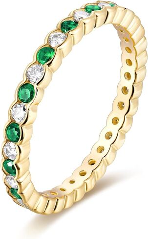 Sapphire/Ruby/Emerald Thin Eternity Rings for Women, Authentic Solid 925 Sterling Silver, Yellow Gold Plated, Stackable Ring, Wedding Birthday Valentines Anniversary Mothers Day Ideal Gift for Her in Saudi Arabia