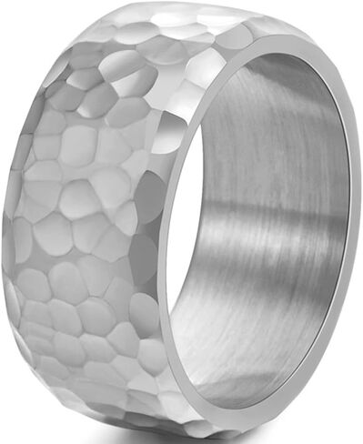 JUDE Jewelers 10mm Stainless Steel Hammered Surface Classic Minimalist Wedding Band Statement Ring in Saudi Arabia