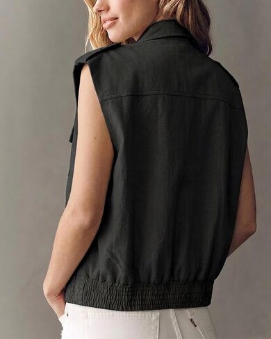 Women's Oversized Cargo Vest Sleeveless Zip Up Utility Jacket with Pockets Retro Ruched Hem Casual Layered Outerwear in Saudi Arabia