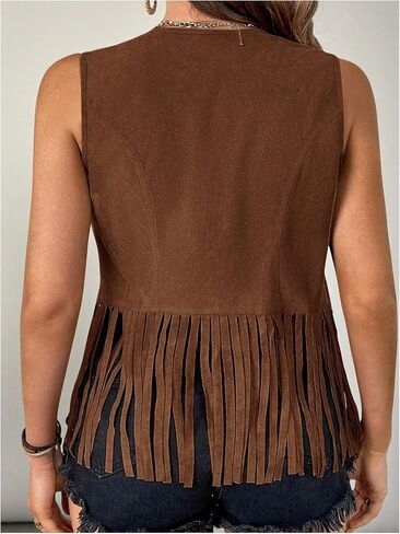 GORGLITTER Women's Plus Size Western Fringe Vest Cardigan 70s Hippie Tassel Sleeveless Open Front Jackets Cowgirl Outfit in Kuwait