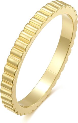 espere Ridged Wide Gold Band | Ribbed Stacking Wedding Ring | 3mm Fluted Wedding Band in Kuwait