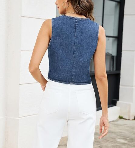 Ladyful Crop Denim Vest Women Jean Vest Top Summer Y2K Trendy Button Down Sleeveless Western Cowgirl Jean Top Coat in Kuwait