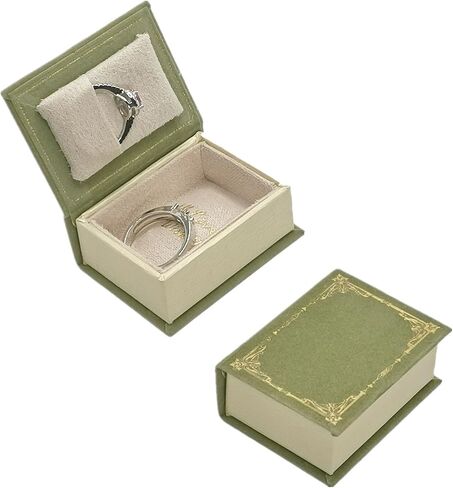 Book Shaped Ring Box - Vintage Engagement Ring Box with Hinged Lid for Proposal Engagement Wedding, Proposal Ring Case-PRB012-Green in Saudi Arabia