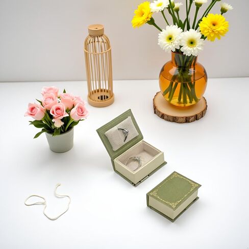 Book Shaped Ring Box - Vintage Engagement Ring Box with Hinged Lid for Proposal Engagement Wedding, Proposal Ring Case-PRB012-Green in Saudi Arabia