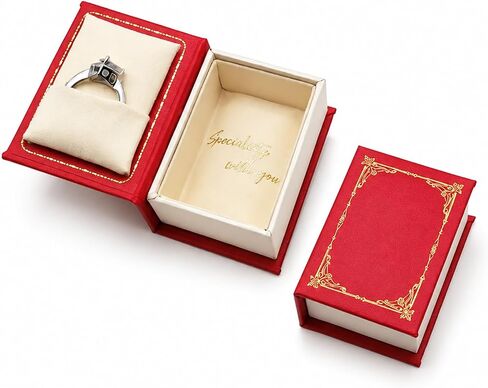 Book Shaped Ring Box - Vintage Engagement Ring Box with Hinged Lid for Proposal Engagement Wedding, Proposal Ring Case-PRB012-Green in Saudi Arabia