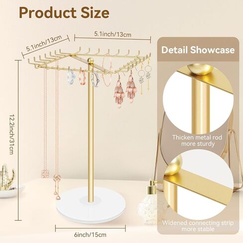 Rotating Necklace Holder Stand Metal Jewelry Organizer Display with 28 Hooks，Necklace Storage for Hanging Keychain Bracelet Long Chains Tree for Girls Women in Kuwait