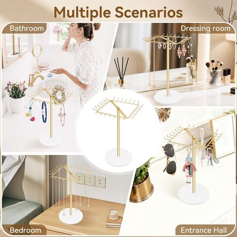 Rotating Necklace Holder Stand Metal Jewelry Organizer Display with 28 Hooks，Necklace Storage for Hanging Keychain Bracelet Long Chains Tree for Girls Women in Kuwait