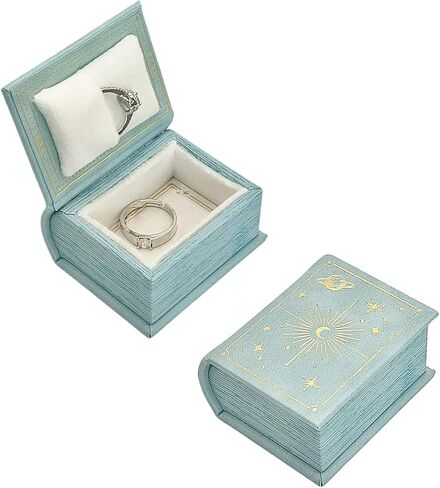 Book Shaped Ring Box - Vintage Engagement Ring Box with Hinged Lid for Proposal Engagement Wedding, Proposal Ring Case-PRB012-Green in Saudi Arabia