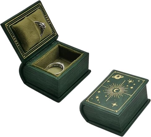 Book Shaped Ring Box - Vintage Engagement Ring Box with Hinged Lid for Proposal Engagement Wedding, Proposal Ring Case-PRB012-Green in Saudi Arabia