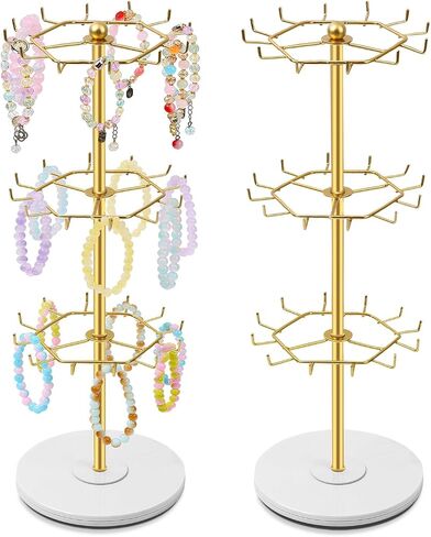 OAOLEER Bracelet Holder Display,3-Tier Rotating Bracelet Organizer Jewelry Stand Gold Metal Jewelry Display for Vendor With 36 Hooks in Saudi Arabia