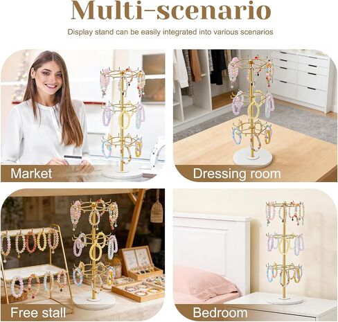 OAOLEER Bracelet Holder Display,3-Tier Rotating Bracelet Organizer Jewelry Stand Gold Metal Jewelry Display for Vendor With 36 Hooks in Saudi Arabia