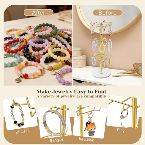 OAOLEER Bracelet Holder Display,3-Tier Rotating Bracelet Organizer Jewelry Stand Gold Metal Jewelry Display for Vendor With 36 Hooks in Saudi Arabia