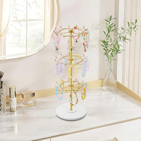 OAOLEER Bracelet Holder Display,3-Tier Rotating Bracelet Organizer Jewelry Stand Gold Metal Jewelry Display for Vendor With 36 Hooks in Saudi Arabia