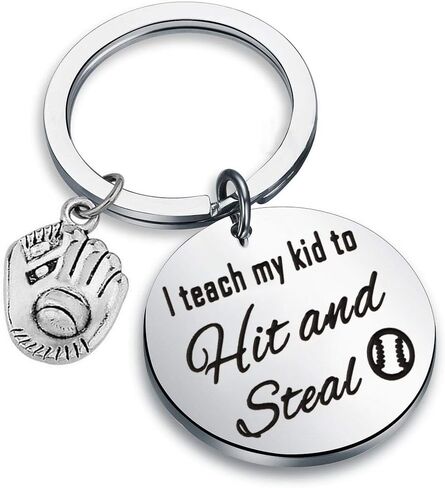 CENWA Baseball Mom Gift I Teach My Kid to Hit and Steal Keychain Mom Life Baseball Keychain Softball Mom in Kuwait