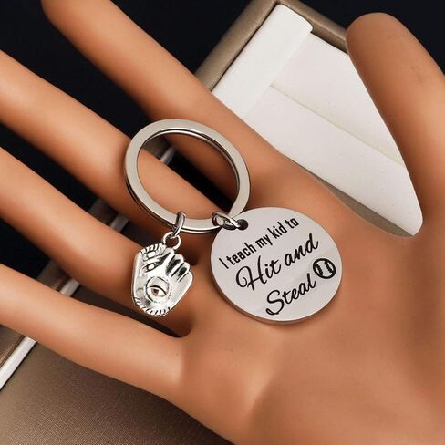 CENWA Baseball Mom Gift I Teach My Kid to Hit and Steal Keychain Mom Life Baseball Keychain Softball Mom in Kuwait