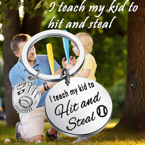 CENWA Baseball Mom Gift I Teach My Kid to Hit and Steal Keychain Mom Life Baseball Keychain Softball Mom in Kuwait