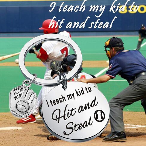 CENWA Baseball Mom Gift I Teach My Kid to Hit and Steal Keychain Mom Life Baseball Keychain Softball Mom in Kuwait