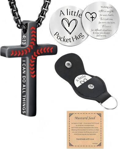 Baseball Bible Verse Cross Necklace for Boys Men and Pocket Hug Token, Stainless Steel Christian Jewelry Religious Gift Teen Birthday Christmas Easter Gifts in Saudi Arabia
