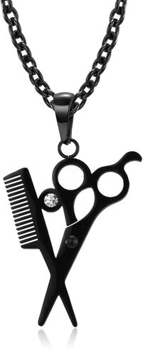 Titanium Steel Hairstylist Necklace - Gold/Silver/Black Scissors & Comb Pendant with Crystal, Polished Barber Jewelry for Salon Professionals, Ideal Gift in Kuwait