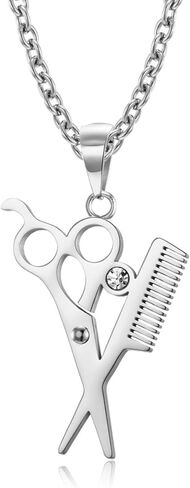 Titanium Steel Hairstylist Necklace - Gold/Silver/Black Scissors & Comb Pendant with Crystal, Polished Barber Jewelry for Salon Professionals, Ideal Gift in Kuwait