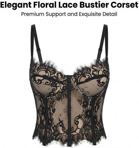 Women's Lace V Neck Corset Top, Sleeveless Adjustable Straps Bodyshaper Corsets, Sexy Lingerie for Party in Kuwait