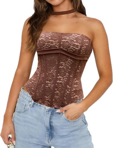 APRROOT Corset Tops for Women Lace Bustier Corset Top Strapless Halter Neck Mesh Y2K Going Out Top Sexy Date Night Outfit in Saudi Arabia