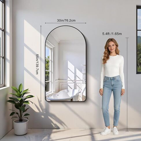 GLASHOM Arched Bathroom Mirror, 30"x55" Black Arched Mirror for Bathroom, Wall Mounted Mirror, Black Vanity Wall Mirror Metal Frame for Bedroom, Entryway, Living Room, Vertically Hanging in Saudi Arabia