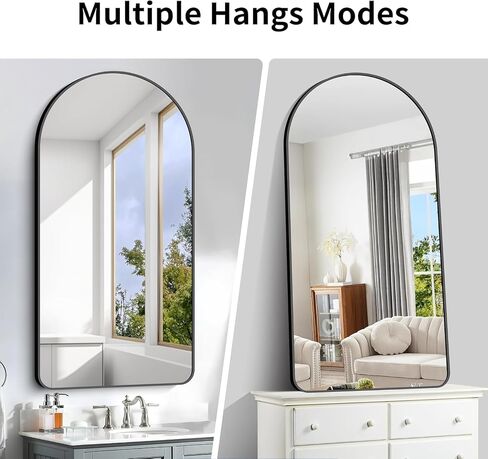 GLASHOM Arched Bathroom Mirror, 30"x55" Black Arched Mirror for Bathroom, Wall Mounted Mirror, Black Vanity Wall Mirror Metal Frame for Bedroom, Entryway, Living Room, Vertically Hanging in Saudi Arabia