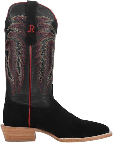 R. Watson Boots Mens Black Rough Out Wide Embroidered Square Toe Casual Boots Mid Calf - Black in Saudi Arabia
