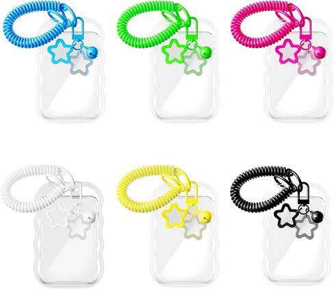 6 Pcs Photocard Holder with Spiral Lanyard and Bell, Clear Hard Case for Kpop Photos, ID Badge, Credit and Trading Cards, 6 Color Options for Lanyard and Star in Saudi Arabia