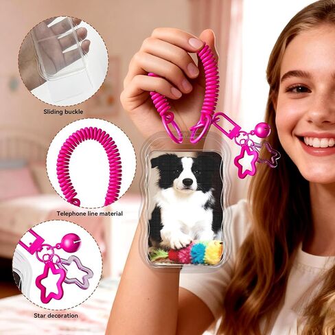 6 Pcs Photocard Holder with Spiral Lanyard and Bell, Clear Hard Case for Kpop Photos, ID Badge, Credit and Trading Cards, 6 Color Options for Lanyard and Star in Saudi Arabia