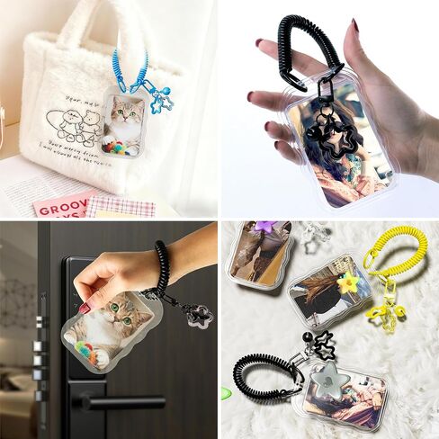 6 Pcs Photocard Holder with Spiral Lanyard and Bell, Clear Hard Case for Kpop Photos, ID Badge, Credit and Trading Cards, 6 Color Options for Lanyard and Star in Saudi Arabia
